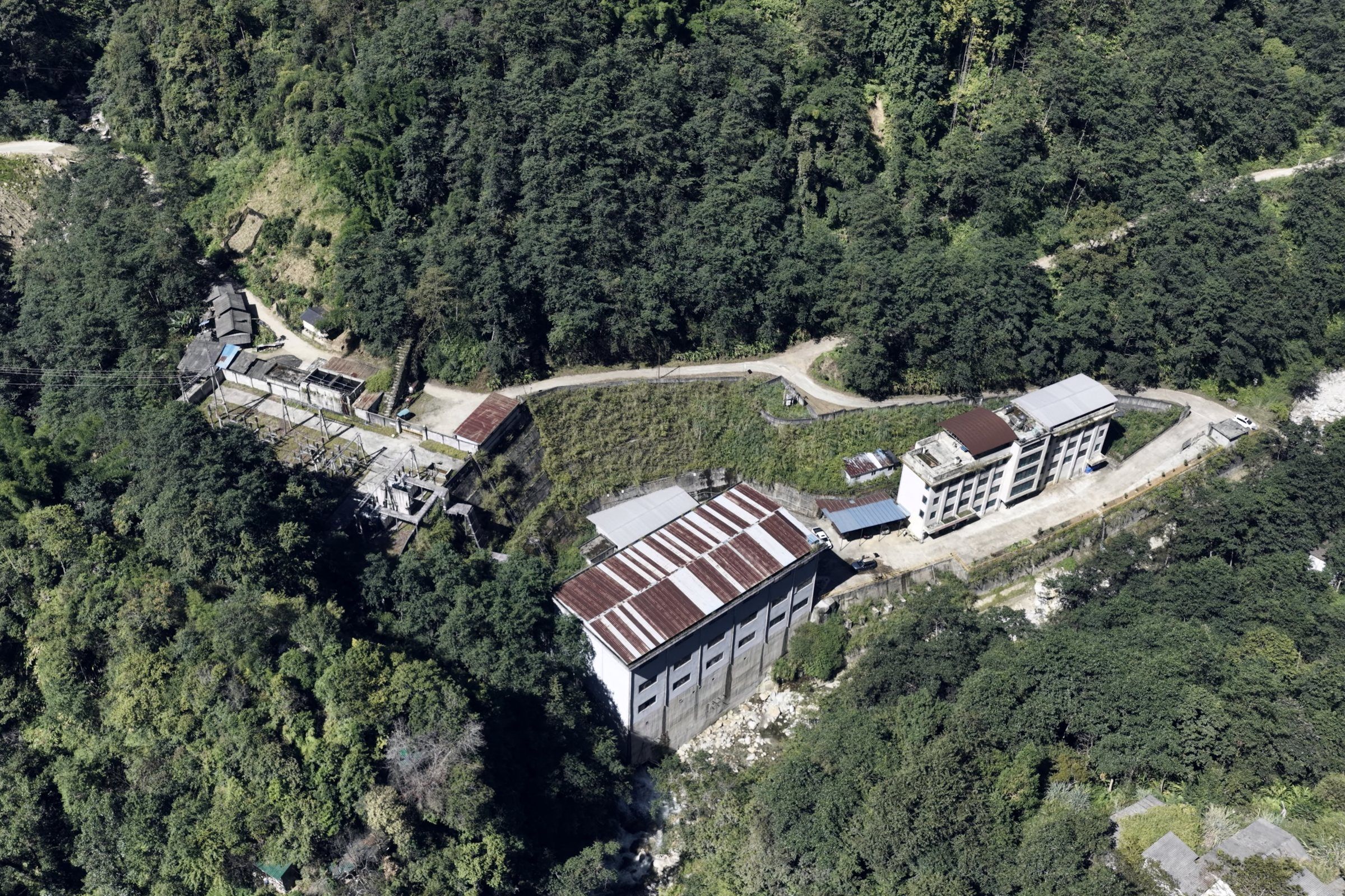 Mujiajia I powerhouse in the forested Nujiang valley, seen from above